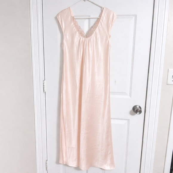 Oscar de la Renta Cream  Satin Nightgown Maxi Slip Dress Lace Trim Size S - Picture 2 of 9